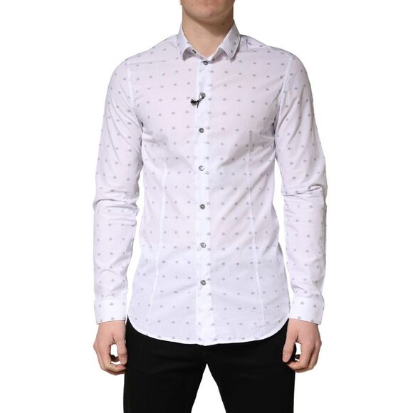 Patrizia Pepe White Cotton Slim Fit Collared Men Dress Men's Shirt
